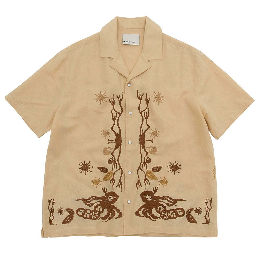 Short-Sleeve Wave Embroidered Shirt - Ecru