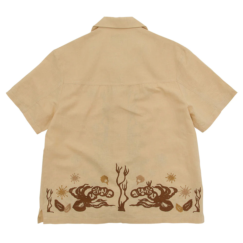 Short-Sleeve Wave Embroidered Shirt - Ecru