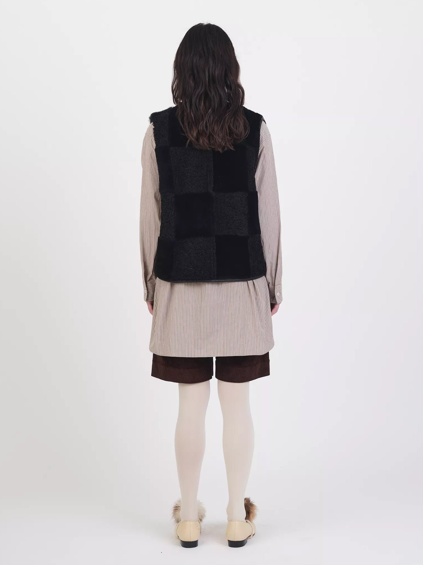 Suede Back Curly Hair Patchwork Check Ella Vest