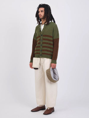 British Lambswool Stripe Rosa Cardigan 
Dark Apple/Tobacco