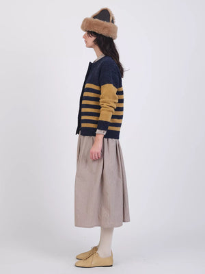 British Lambswool Stripe Rosa Cardigan 
Dark Apple/Tobacco