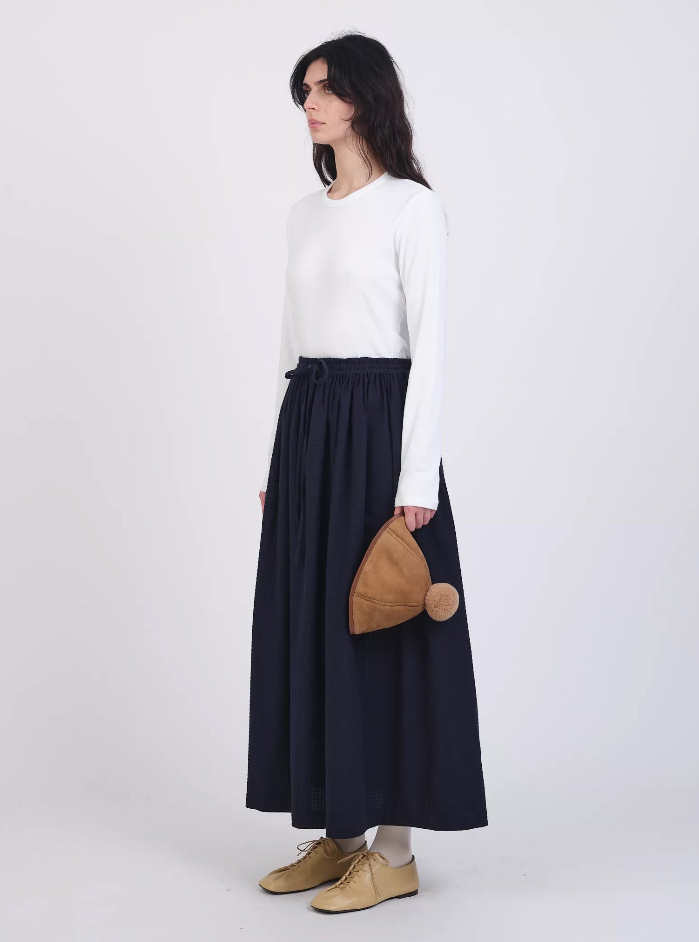 Japanese Waffle Drawstring Amy Skirt Dark Navy