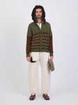 British Lambswool Stripe Rosa Cardigan 
Dark Apple/Tobacco