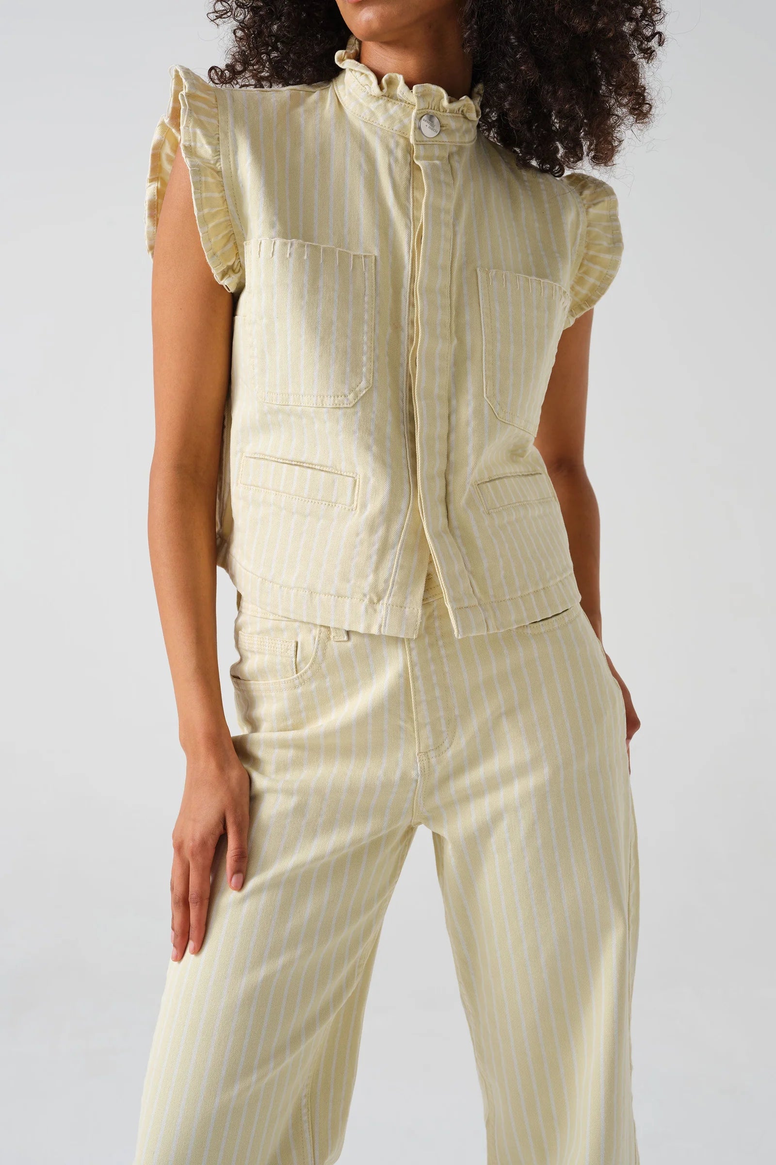 Pablo Waistcoat in Buttermilk Wide Stripe