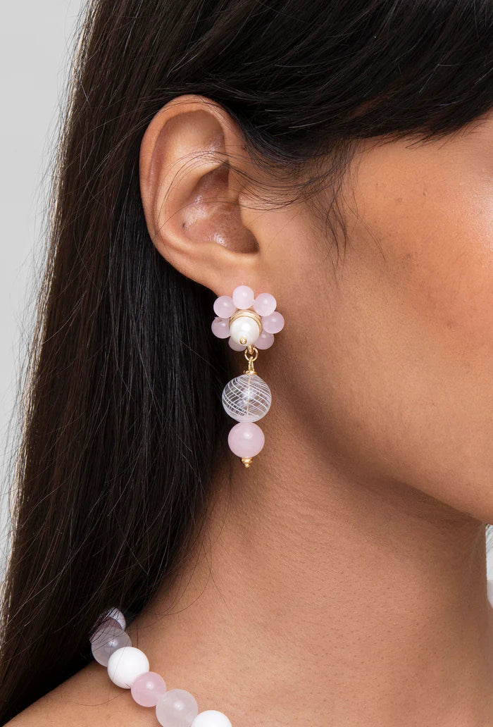Martina Flower Earrings - Pink & White