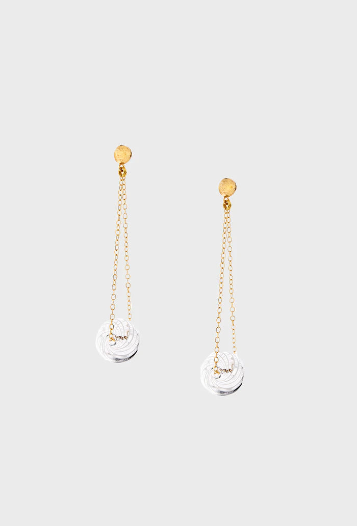 Belle Hollow Glass Bead Earrings Gold & White