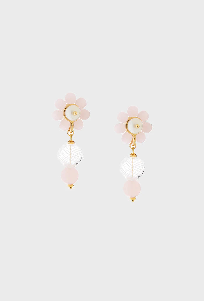 Martina Flower Earrings - Pink & White