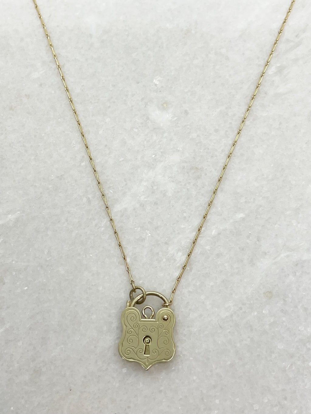 Gold Engraved Padlock Necklace