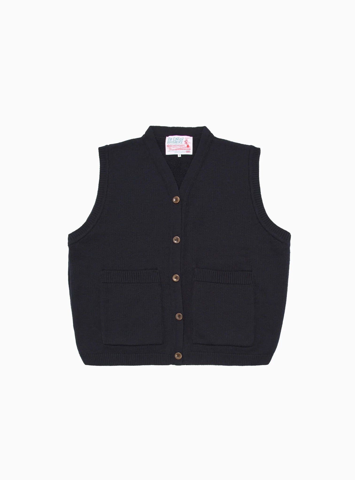 Merino Wool Button Vest Navy